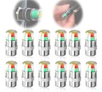 Car Tire Pressure Monitor Valve Stem Caps, Tire Pressure Monitoring Caps with 3-Color Eye Alert for Truck Cars Motorcycles Bicycles (Silver,12sets)