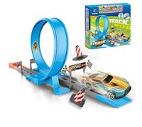 Car Track Set, Construction Truck Toy, 14.57x14.06x1.97in with Flexible Race Tracks, 360-Degree & Easy to Use, Playset for, Indoor, Outdoor Fun, Home or Travel, Great Birthday