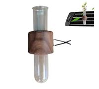 Car Vent Flower Vase - Black Walnut Glass 10x3.5cm | Wooden Clip On Tube Plant Holder With Anti Slip Silicone Cover | Long Lasting Freshener Decor For RVs, Family Cars, And Daily Driving Use