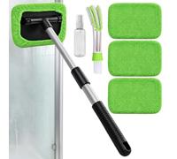 Car Windshield Cleaning Tool Kit, Extendable Rotating Glass Cleaner | 180 Degree Rotating Head, Extendable Handle, 4 Washable Microfiber Pads, Includes Spray Bottle And Detail Brush, For