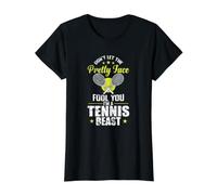 Cara Bonita, Soy una Bestia del Tenis Camiseta gráfica económica, Mujer, Negro, S