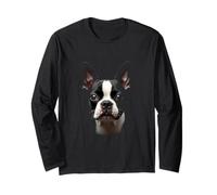 Cara Bostie de perro Boston Terrier negro Manga Larga