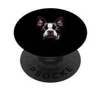 Cara Bostie de perro Boston Terrier negro PopSockets PopGrip Adhesivo