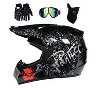 Cara Completa MTB Casco de Motocross, con Gafas Guantes Mascarilla, Juventud Niños BMX Moto ATV Scooter Casco, Doble Deporte Cuesta Abajo Quad Dirt Bike Enduro Chocar Casco(B,L/56-57CM)