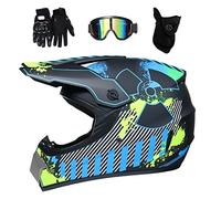 Cara Completa MTB Casco de Motocross, con Gafas Guantes Mascarilla, Juventud Niños BMX Moto ATV Scooter Casco, Doble Deporte Cuesta Abajo Quad Dirt Bike Enduro Chocar Casco(F,XL/58-59CM)