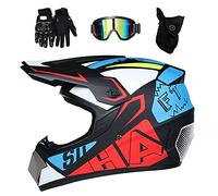 Cara Completa MTB Casco de Motocross, con Gafas Guantes Mascarilla, Juventud Niños BMX Moto ATV Scooter Casco, Doble Deporte Cuesta Abajo Quad Dirt Bike Enduro Chocar Casco