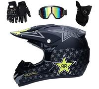 Cara Completa MTB Casco de Motocross, con Gafas Mascarilla Guantes, Juventud Niño Fuera de La Carretera Enduro ATV Scooter Moto Casco, Deporte Extremo Downhill BMX Dirt Bike Chocar Casco(Matte Black,M