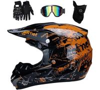 Cara Completa MTB Casco Motocross, Unisexo Fuera de La Carretera Moto Casco con Gafas Guantes Mascarilla, Cuesta Abajo ATV BMX Enduro Carreras Quad Dirt Bike Chocar Casco(Orange,M(54~55cm))
