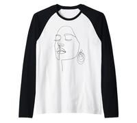 Cara de Arte de una línea Dibujada a Mano Camiseta Manga Raglan