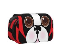 Cara de Boston Terrier Estuche para lápices portátil con Doble Concha y Cremallera