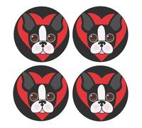 Cara de Boston Terrier,Posavasos Redondos de Corcho MDF, Almohadilla para Tazas, Juego de 4 Posavasos para Bebidas