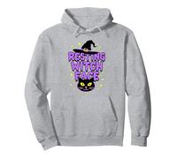 Cara de Bruja en Reposo: Magia Espeluznante para Amantes de los Gatos de Halloween Sudadera con Capucha, Unisex para Adultos, Gris Jaspeado, XXL