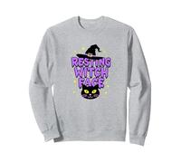 Cara de Bruja en Reposo: Magia Espeluznante para Amantes de los Gatos de Halloween Sudadera, Unisex para Adultos, Gris Jaspeado, S