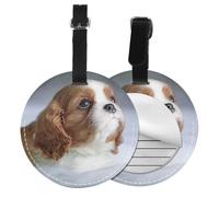Cara de Cavalier King Charles Spaniel,Etiquetas de equipaje de cuero sintético con nombre, etiquetas de viaje duraderas, 2 unidades