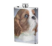 Cara de Cavalier King Charles Spaniel,Frasco de acero inoxidable 304 de 8 oz con funda de cuero sintético, frasco de bolsillo para licor plano para exteriores