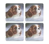Cara de Cavalier King Charles Spaniel,Posavasos Cuadrados de Corcho MDF, Almohadilla para Tazas, Juego de 4 Posavasos para Bebidas