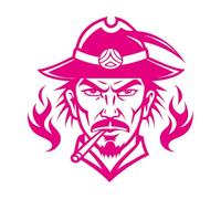 Cara de guerrero samurái con sombrero y pipa Pegatinas de pared 54.6x54.6cm Embellecimiento de paredes Rosa roja