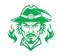 Cara de guerrero samurái con sombrero y pipa Pegatinas de pared 54.6x54.6cm No daña la superficie de la pared Verde