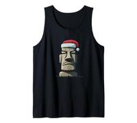 Cara de Isla de Pascua con Sombrero de Navidad para los Amantes de la Piedra Moai Camiseta sin Mangas