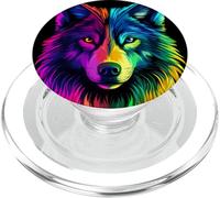 Cara De Lobo Colorido Amante De Los Animales Sal PopSockets PopGrip para MagSafe