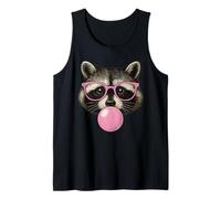 Cara de Mapache Comiendo Chicle y Hace una Burbuja Rosa Lindo Mapache Camiseta sin Mangas