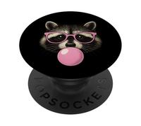 Cara de Mapache Comiendo Chicle y Hace una Burbuja Rosa Lindo Mapache PopSockets PopGrip Adhesivo