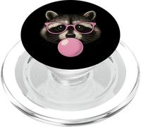 Cara de Mapache Comiendo Chicle y Hace una Burbuja Rosa Lindo Mapache PopSockets PopGrip para MagSafe