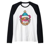 Cara de Payaso de Patchwork juguetona expresión Alegre Camiseta Manga Raglan