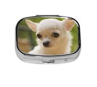 Cara de perro chihuahua blanco, pastillero con 2 compartimentos, organizador portátil