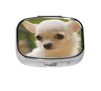 Cara de perro chihuahua blanco, Pastillero cuadrado para bolsillo o monedero, pequeño contenedor de pastillas, organizador de pastillas de viaje