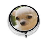 Cara de perro chihuahua blanco, Pastillero, Pastillero redondo Pequeño contenedor de pastillas Organizador de pastillas de viaje