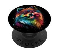 Cara de Perro Pomerania, diseño Colorido de Cachorro, Color Negro PopSockets PopGrip Adhesivo