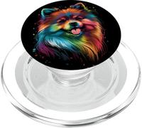 Cara de Perro Pomerania, diseño Colorido de Cachorro, Color Negro PopSockets PopGrip para MagSafe