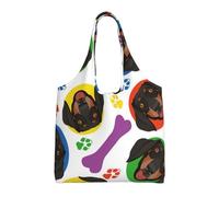 Cara de perro salchicha juguetona,Bolsas de mano reutilizables, bolsas de supermercado, bolso de hombro de lona de gran capacidad