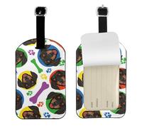 Cara de perro salchicha juguetona,Etiquetas de equipaje de cuero sintético con nombre, etiquetas de viaje duraderas, 2 unidades