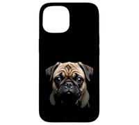 Cara de Pug Perro Pug Negro Carcasa para iPhone 15