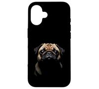 Cara de Pug Perro Pug Negro Carcasa para iPhone 16
