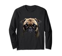 Cara de Pug Perro Pug Negro Manga Larga