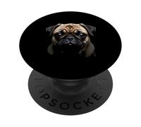 Cara de Pug Perro Pug Negro PopSockets PopGrip Adhesivo