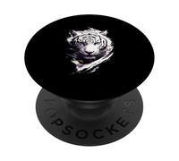 Cara De Tigre Blanco Ojos Azules Negro Animal De Vida PopSockets PopGrip Adhesivo