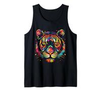 Cara de Tigre Colorida, Arte de Animales Salvajes, Gatos Grandes, Negro Camiseta sin Mangas