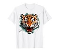 Cara de Tigre rugiente Intenso depredador felino Salvaje Camiseta