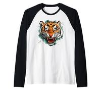 Cara de Tigre rugiente Intenso depredador felino Salvaje Camiseta Manga Raglan