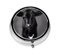 Cara de vaca blanca y negra. Este pequeño pastillero redondo de viaje de tres compartimentos es perfecto para almacenar medicamentos diarios, vitaminas y sobre la marcha.