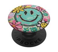 Cara Feliz Envejecida Floral Arte Abstracto Sonrisa Cara Flor PopSockets PopGrip Adhesivo