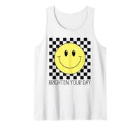 Cara Feliz Linda Sonrisa Retro a Cuadros Sonriente Cara Positiva Camiseta sin Mangas