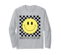 Cara Feliz Linda Sonrisa Retro a Cuadros Sonriente Cara Positiva Manga Larga