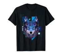 Cara geométrica de Lobo Colorido bajo Poli Animal Arte Camiseta gráfica económica, Hombre, Negro, L