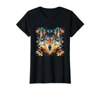 Cara geométrica de Lobo Colorido bajo Poli Animal Arte Camiseta gráfica económica, Mujer, Negro, M