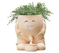 Cara humana para flores - Maceta de resina para muñecas para exteriores, maceta decorativa de jardín, maceta de resina creativa con orificio de drenaje para oficina, terraza,